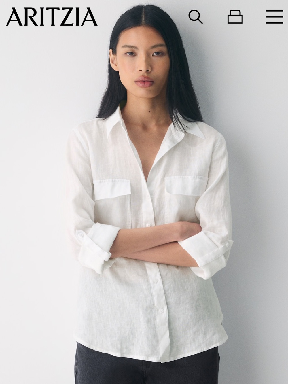 Aritzia Babaton White Linen Button-Up Shirt